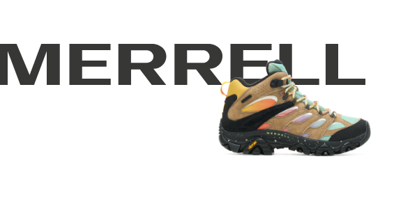 Merrell logo with shoe.